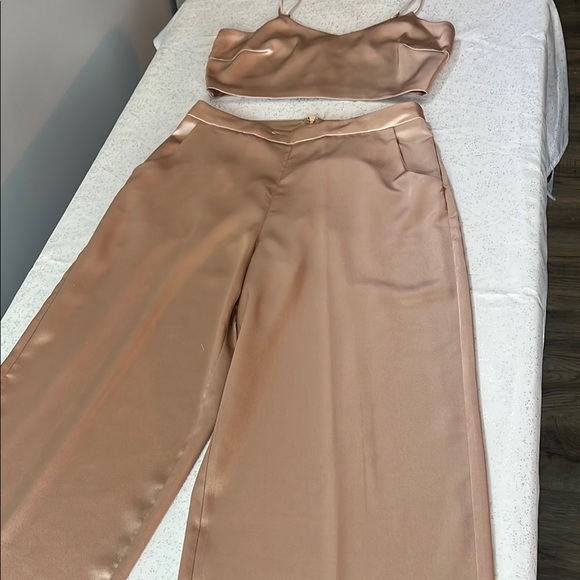 Satin Two-Piece Set in Beige - Picture 1 of 5